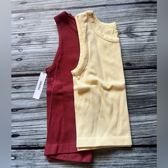 Amazon Tops - Amazon Women's Ribbed Tank Tops - Red and Yellow